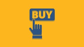 Blue Buy button icon isolated on orange background. 4K Video motion graphic animation.