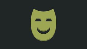 Green Comedy theatrical mask icon isolated on black background. 4K Video motion graphic animation.