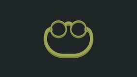 Green Eyeglasses icon isolated on black background. 4K Video motion graphic animation.