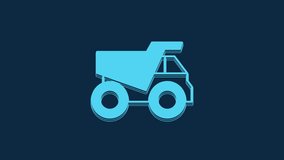 Blue Mining dump truck icon isolated on blue background. 4K Video motion graphic animation.