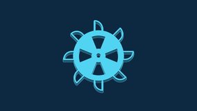 Blue Bucket wheel excavator icon isolated on blue background. 4K Video motion graphic animation.