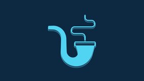 Blue Smoking pipe with smoke icon isolated on blue background. Tobacco pipe. 4K Video motion graphic animation.