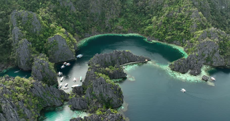 Aerial view of the Twin Lagoon in Corona Island, Philippines Royalty-Free Stock Footage #1103879409