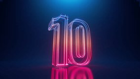 3d VJ loop motion. Top ten countdown animation. Neon numbers from 10 to 1, spin and rotate, glow in the dark - Powered by Shutterstock - Get 15% off with code: PIKWIZARD15