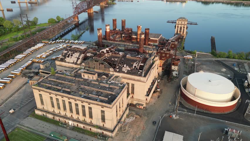 Aerial View of Abandoned Power Plant on Delaware River Philadelphia