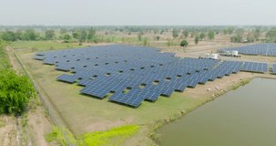 High angle video of Aerial view solar power plant