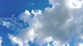 Blue sky white clouds. Puffy fluffy white clouds. Cumulus cloud cloudscape timelapse. Summer blue sky time lapse. Nature weather blue sky. White clouds background. Cloud time lapse