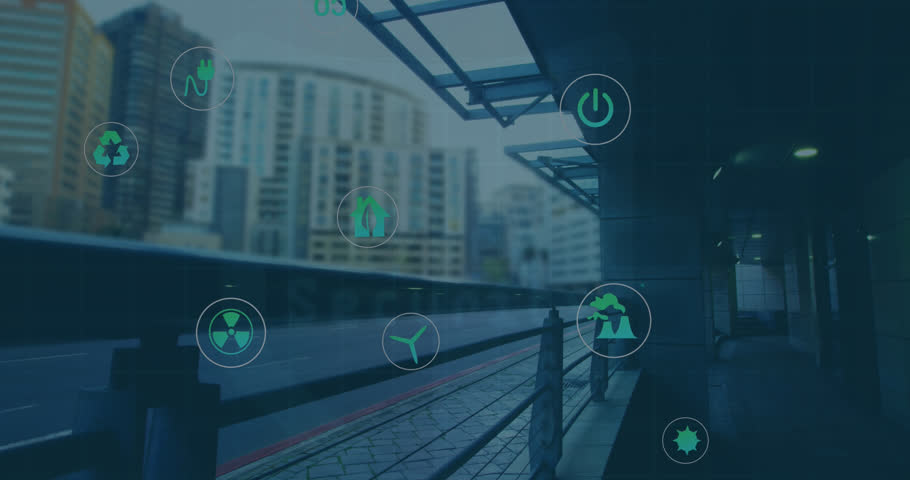 Animation of cyber security data processing over train platform. Global online security, digital interface, computing and data processing concept digitally generated video. Royalty-Free Stock Footage #1103899995