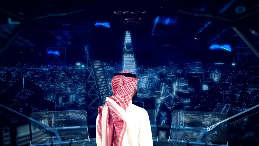 saudi arabia Futuristic city , Artificial intelligence, Internet of things,Aerial view of saudi arabia, vision 2030, saudi arabia, riyadh, holographic city Royalty-Free Stock Footage #1103910595