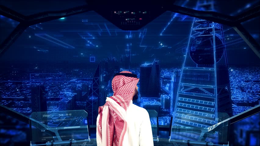 saudi arabia Futuristic city , Artificial intelligence, Internet of things,Aerial view of saudi arabia, vision 2030, saudi arabia, riyadh, holographic city Royalty-Free Stock Footage #1103910613