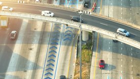 Highways are typically multi-lane roadways that connect different cities, towns, and regions, facilitating efficient transportation over long distances. Infrastructure and Vehicle concept. Drone
