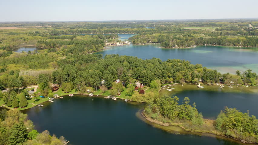 The Chain of Lakes in Waupaca County, Wisconsin, United States. Aerial view, drone shot