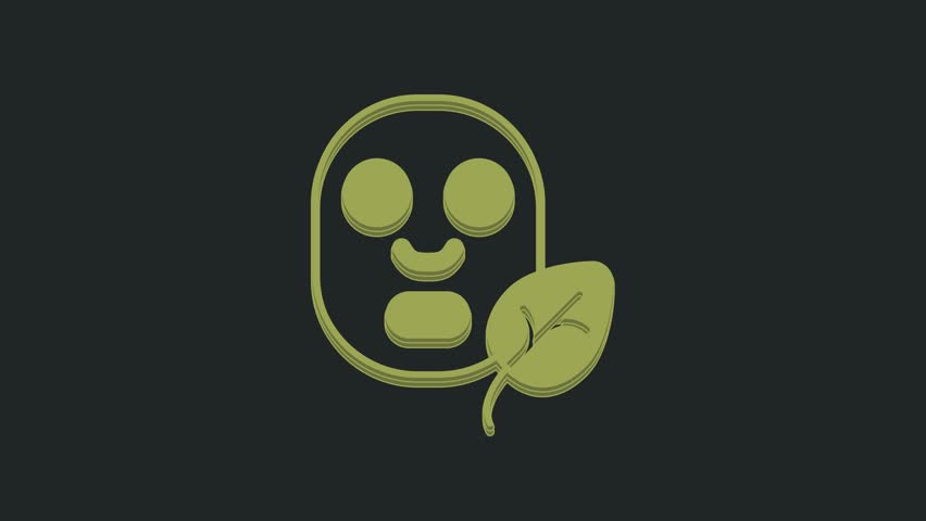 Green Facial cosmetic mask icon isolated on black background. Cosmetology, medicine and health care. 4K Video motion graphic animation .