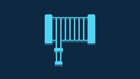 Blue Fire hose reel icon isolated on blue background. 4K Video motion graphic animation.