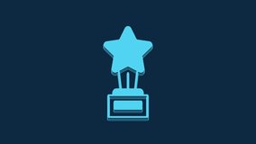Blue Movie trophy icon isolated on blue background. Academy award icon. Films and cinema symbol. 4K Video motion graphic animation.