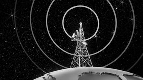 retro radio tower antenna broadcasting signal, black and white vintage 3D animation - Powered by Shutterstock - Get 15% off with code: PIKWIZARD15