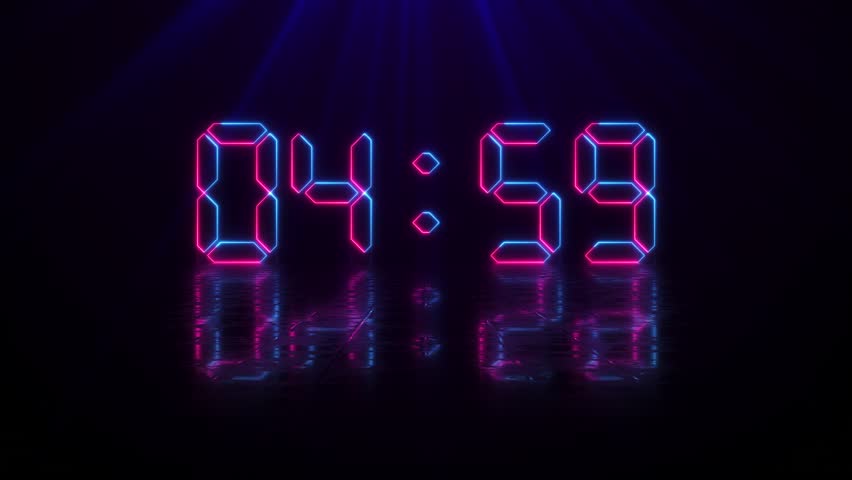 Five Minute Neon Digital Negative Countdown Timer. 5 Minute Digital Negative Countdown. Neon Five Minute Digital Timer. Ultra HD 4K Royalty-Free Stock Footage #1103928253
