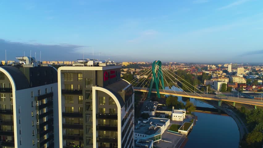 River Tower Bydgoszcz Wiezowiec Rzeka Brda Aerial View Poland Royalty-Free Stock Footage #1103929873