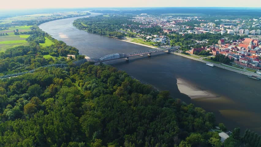 Beautiful Landscape Pilsudski Bridge Vistula Torun Most Wisla Aerial View Poland