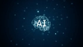 Motion graphic of Blue polygon digital brain logo and AI letter with grid line and ai technology icon rotation on futuristic abstract background artificial intelligence concepts - Powered by Shutterstock - Get 15% off with code: PIKWIZARD15