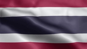Thailand Flag video waving in wind. Thailand Flag Wave Loop waving in wind. Realistic Thailand Flag background. Thailand Flag Looping Closeup 1080p Full HD 1920X1080 foot
