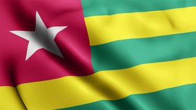 Togo Flag video waving in wind. Togo Flag Wave Loop waving in wind. Realistic Togo Flag background. Togo Flag Looping Closeup 1080p Full HD 1920X1080 footage