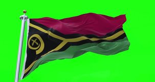 Vanuatu flag realistic waving in the wind 4K video, for Independence Day or Anthem etc, green screen background chroma key (Perfect Loop)