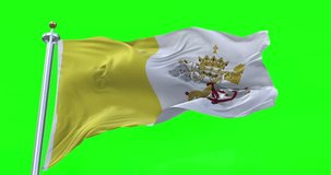 Vatican City flag realistic waving in the wind 4K video, for Independence Day or Anthem etc, green screen background chroma key (Perfect Loop)