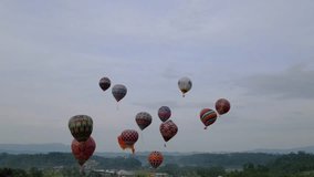 Aerial footage of the Wonosobo balloon festival in central Java, Indonesia.