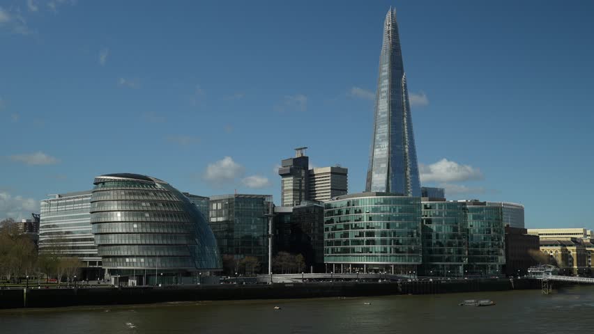 London, UK - 13 Apr. 2023 : View of buildings, London City Hall, HMS Belfast, The Shard, etc. london, UK.