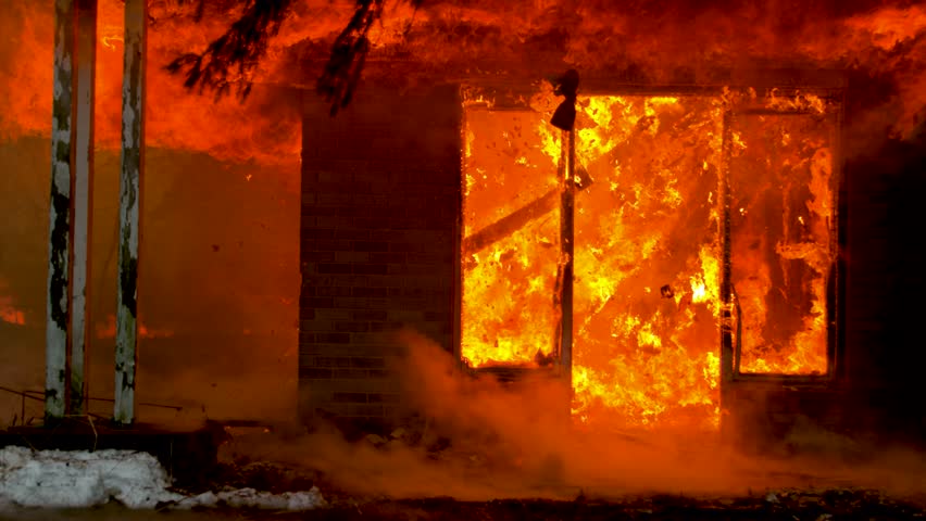 Fire in the house. Burning house slow motion. Flames of fire from of the house. War in Ukraine. | Shutterstock HD Video #1103965491