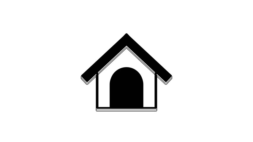 Black Dog house icon isolated on white background. Dog kennel. 4K Video motion graphic animation.