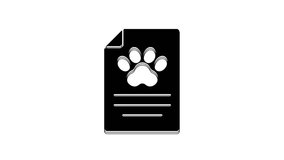 Black Clipboard with medical clinical record pet icon isolated on white background. Health insurance form. Medical check marks report. 4K Video motion graphic animation.