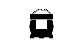 Black Bag of flour icon isolated on white background. 4K Video motion graphic animation.