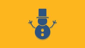 Blue Christmas snowman icon isolated on orange background. Merry Christmas and Happy New Year. 4K Video motion graphic animation.