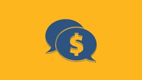Blue Speech bubble with dollar icon isolated on orange background. Badge for price. Sale with dollar symbol. Promo tag discount. 4K Video motion graphic animation.
