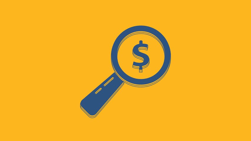 Blue Magnifying glass and dollar icon isolated on orange background. Find money. Looking for money. 4K Video motion graphic animation. Royalty-Free Stock Footage #1103966065