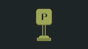 Green Parking icon isolated on black background. Street road sign. 4K Video motion graphic animation .