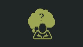 Green Human head with question mark icon isolated on black background. 4K Video motion graphic animation .