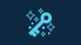 Blue Old magic key icon isolated on blue background. 4K Video motion graphic animation.