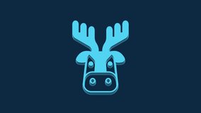 Blue Deer head with antlers icon isolated on blue background. 4K Video motion graphic animation.