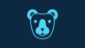 Blue Bear head icon isolated on blue background. 4K Video motion graphic animation.