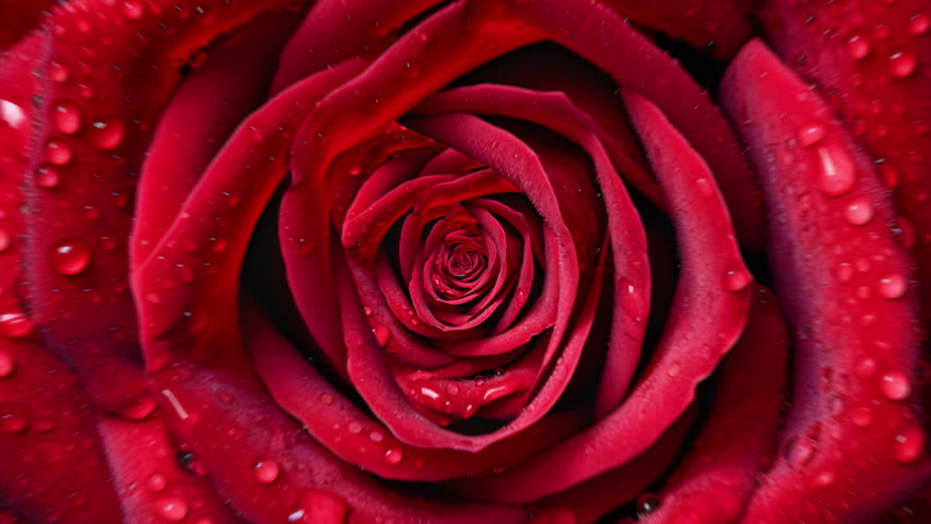 Zooming on the red rose bud. Close-up of a rotating rosebud with water droplets. Royalty-Free Stock Footage #1103969319