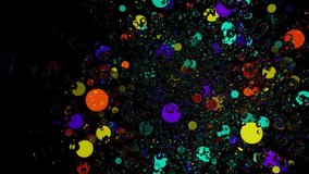3D render word Colors, made of glowing and iridescent balls in the dark. 3D Illustration