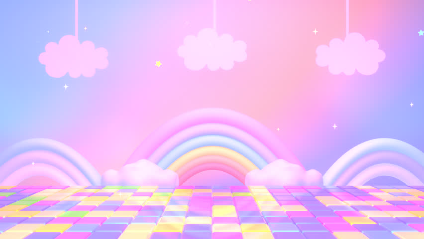 Looped cartoon disco floor with rainbows and clouds animation. Royalty-Free Stock Footage #1103975971