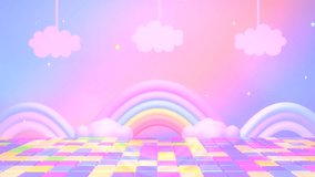 Looped cartoon disco floor with rainbows and clouds animation. - Powered by Shutterstock - Get 15% off with code: PIKWIZARD15