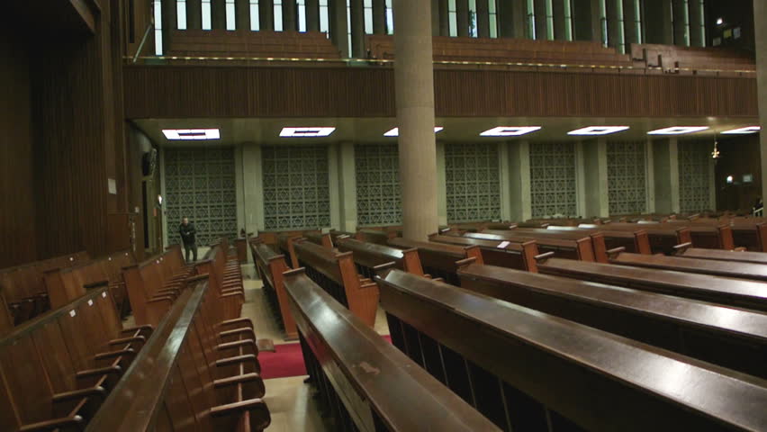 STRASBOURG, FRANCE - CIRCA 2014: Panning over the interior of the Synagogue de la Paix, synagogue - the Jewish house of prayer in Strasbourg, Alsace, France