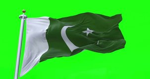 Pakistan flag realistic waving in the wind 4K video, for Independence Day or Anthem etc, green screen background chroma key (Perfect Loop)