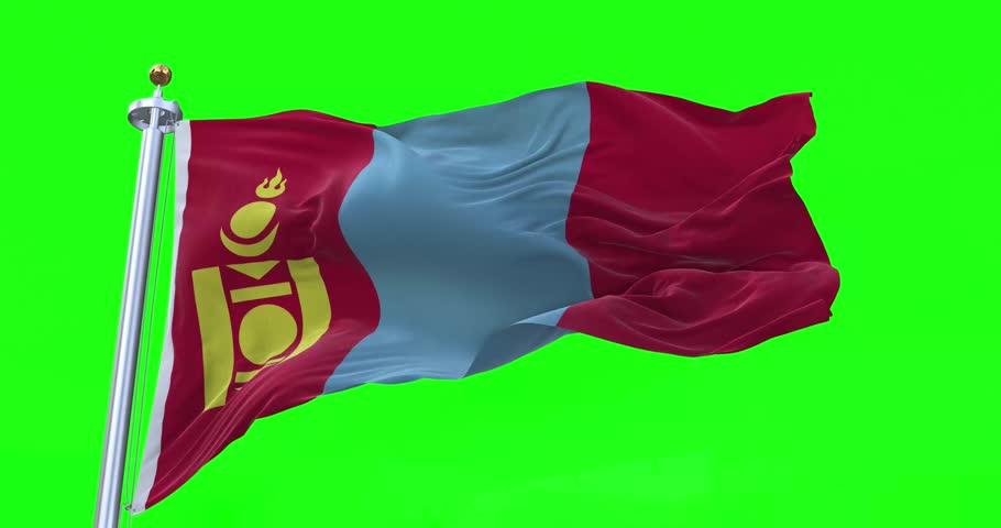 Mongolia flag realistic waving in the wind 4K video, for Independence Day or Anthem etc, green screen background chroma key (Perfect Loop)