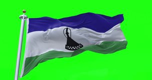Lesotho flag realistic waving in the wind 4K video, for Independence Day or Anthem etc, green screen background chroma key (Perfect Loop)